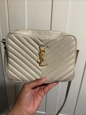 Saint Laurent Cream Quilted Camera Crossbody with Gold YSL